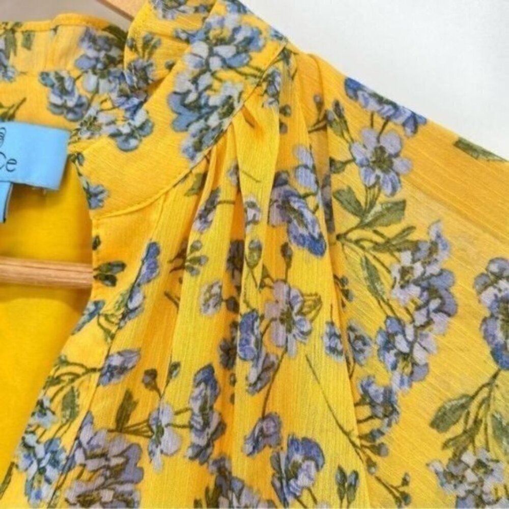 CeCe Yellow Flowy Floral Print Babydoll Dress - Picture 9 of 14